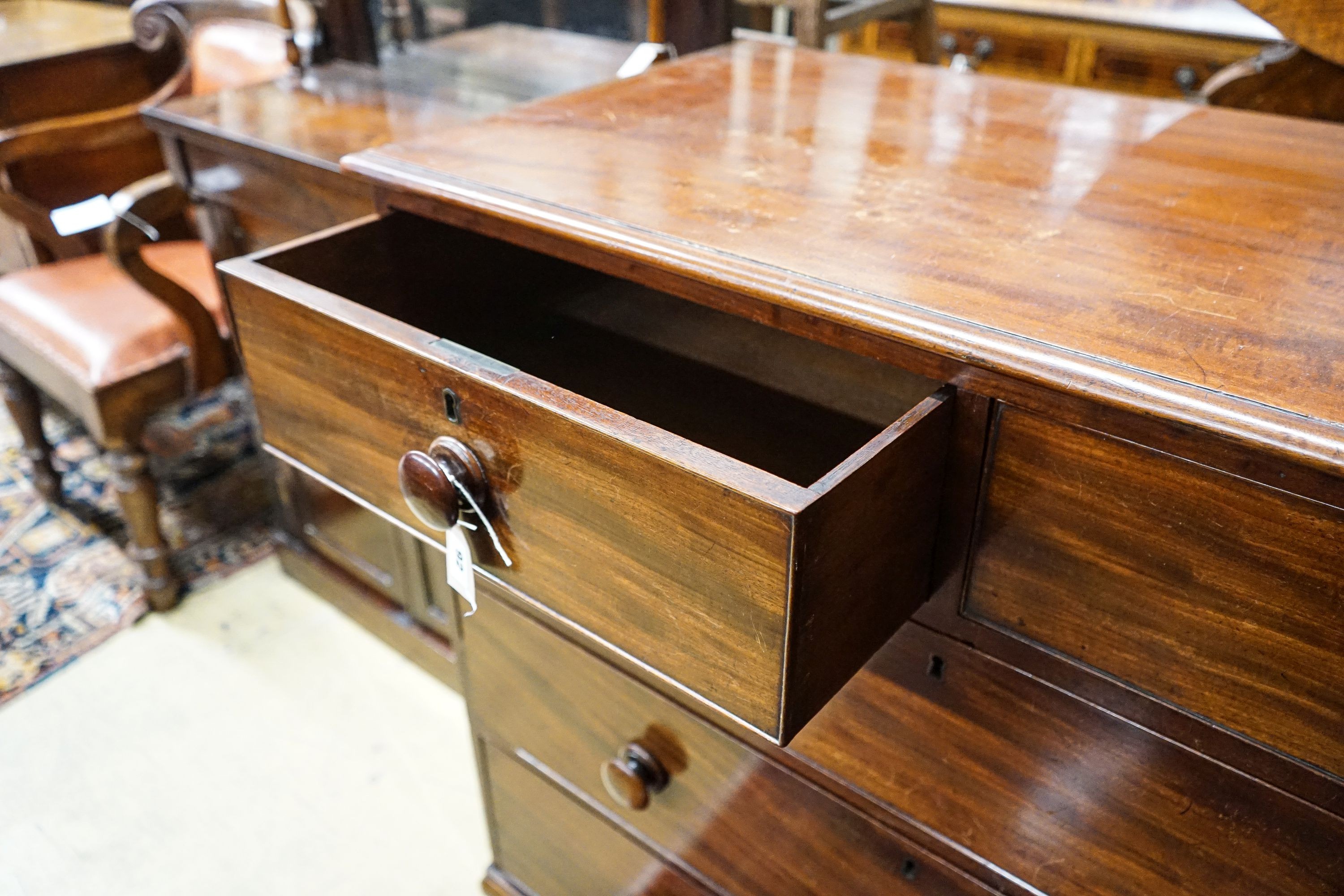 A Victorian mahogany chest fitted two short and three long drawers on bracket feet, width 108cm, - Image 3 of 5