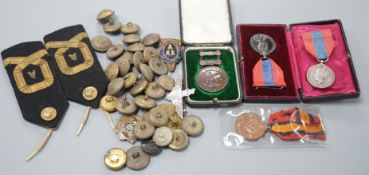 Military buttons and badges and miscellaneous medals -to include George V and George VI Imperial