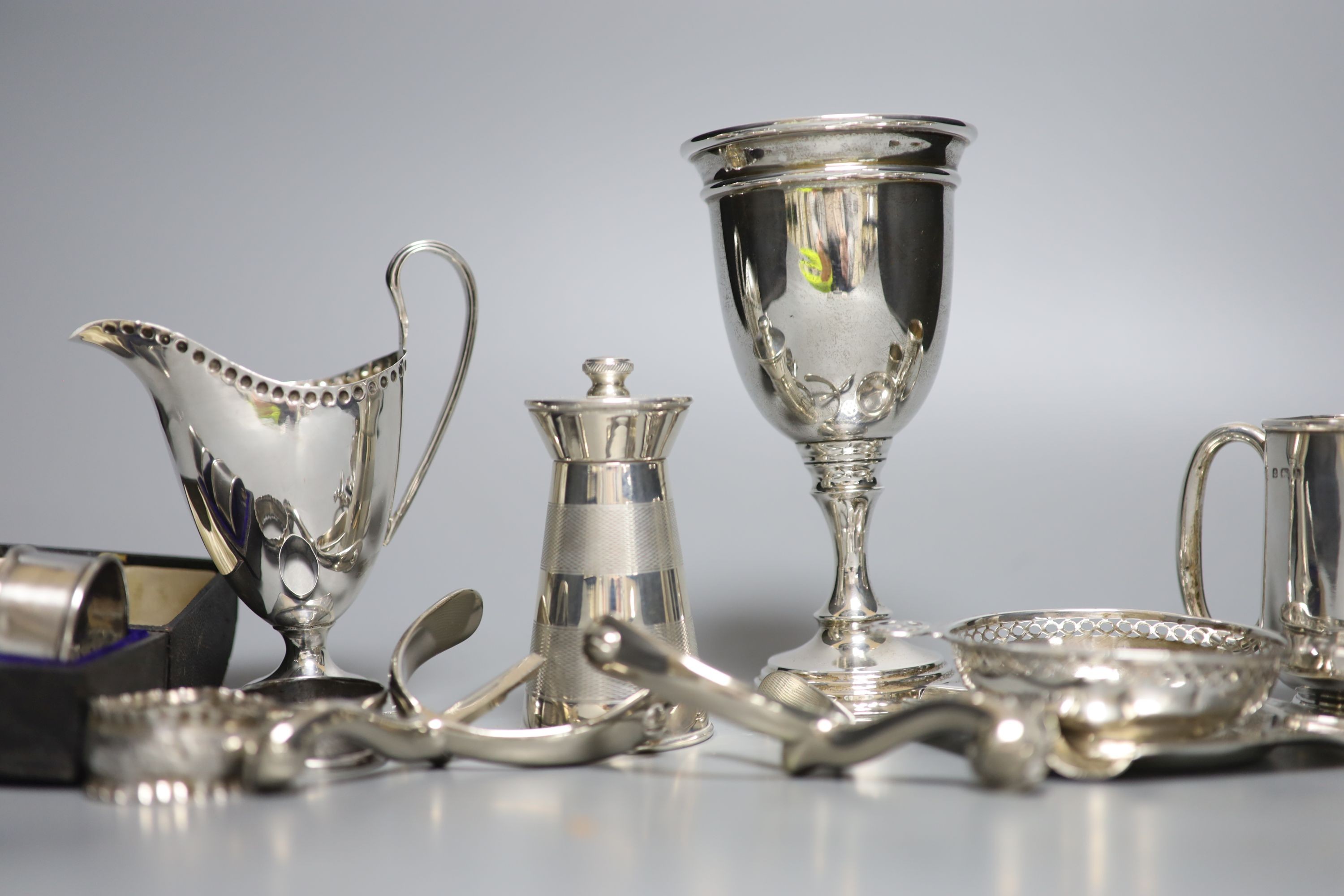 Mixed small silver lot to include a pepper mill, cream jug, christening mug, goblet, etc and a - Image 3 of 4