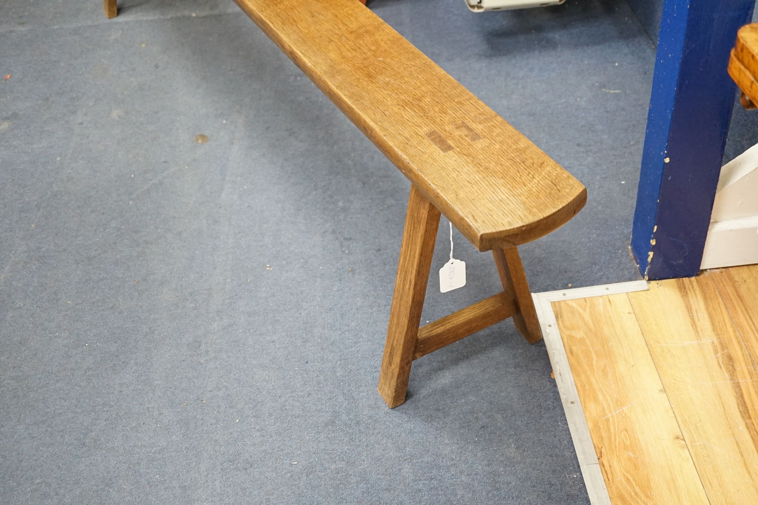 A 19th century French oak bench seat, length 203cm, depth 28cm, height 46cm - Image 2 of 4
