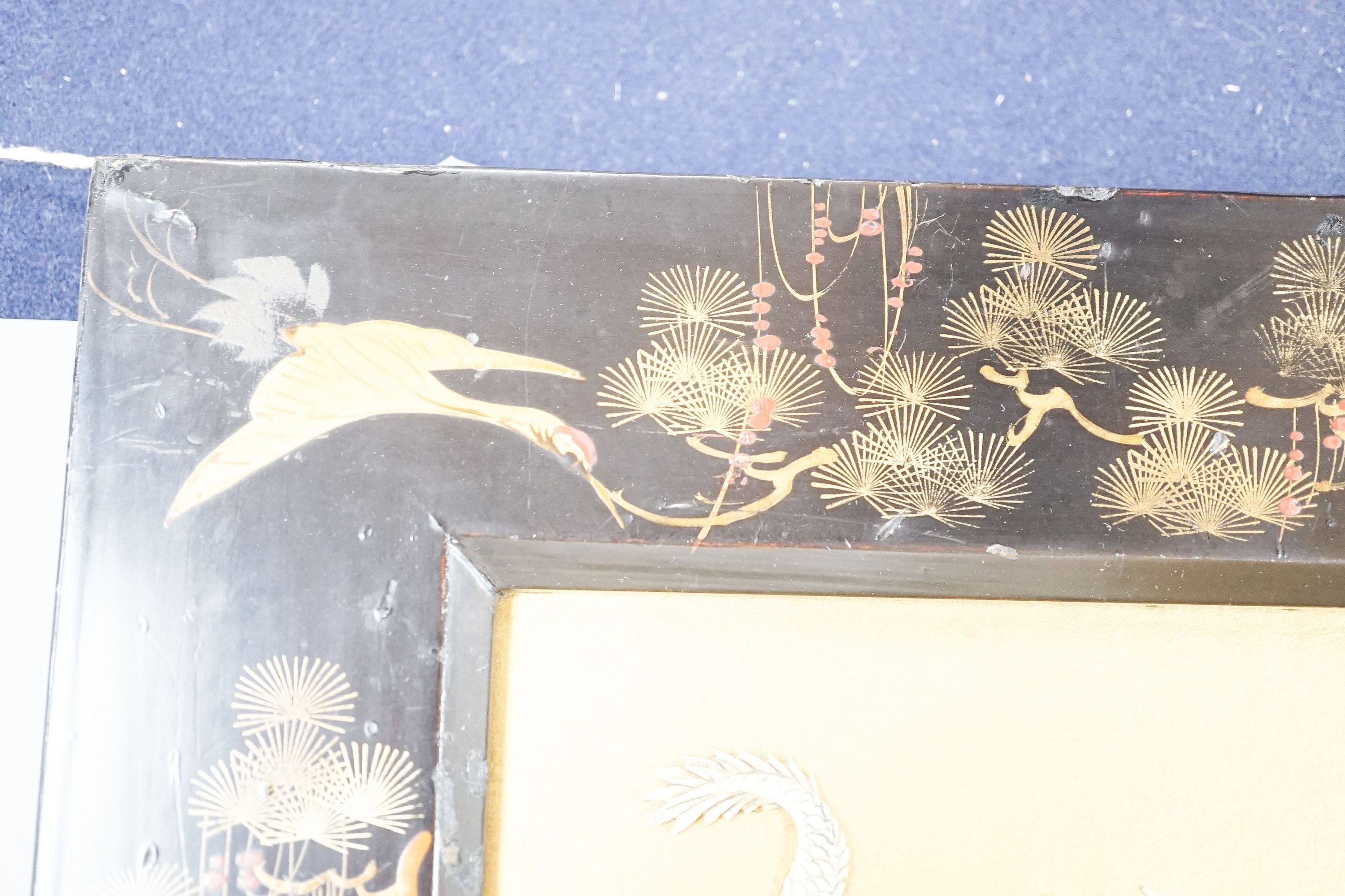 A Japanese bone ‘dragon’ and lacquer framed panel, early 20th century, 31 x 37 cm - Image 2 of 9