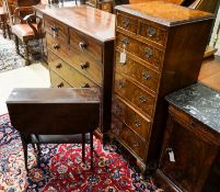 An Edwardian mahogany Sutherland table, width 61cm together with a Queen Anne style figured walnut