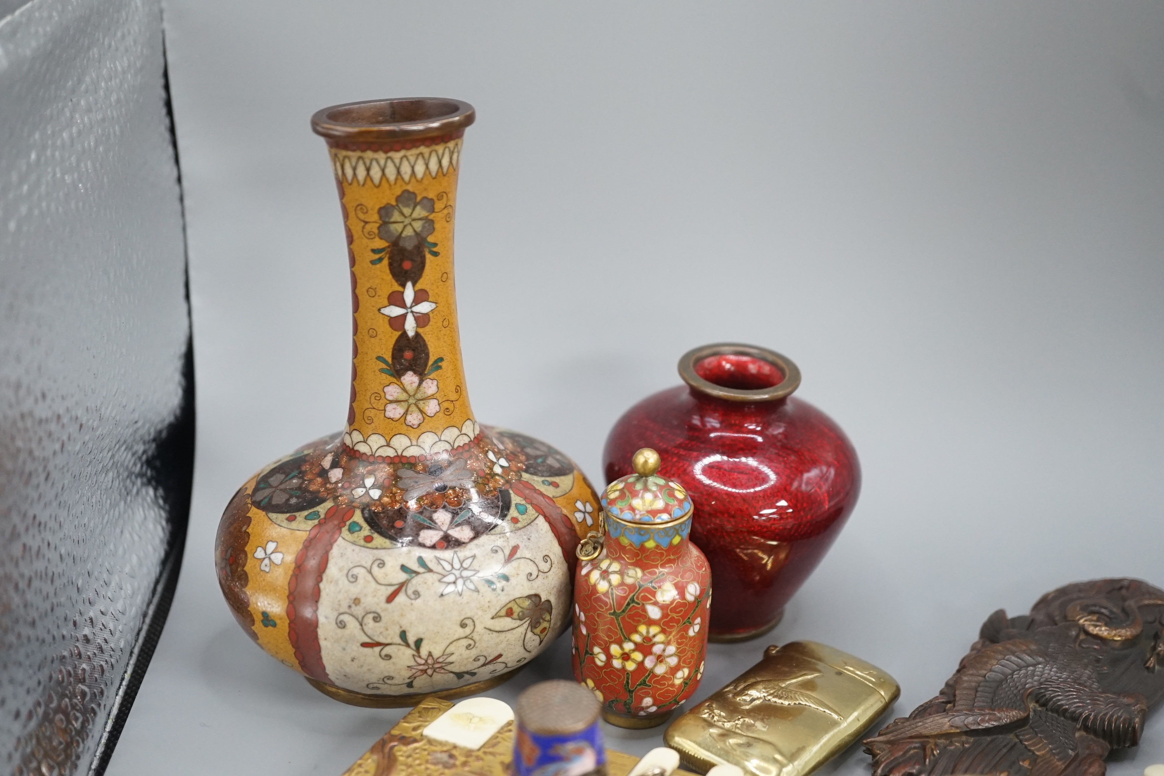 A group of Chinese and Japanese miniature cloisonne enamel vases, 6cm - 12.5cm, a Japanese mixed - Image 9 of 9