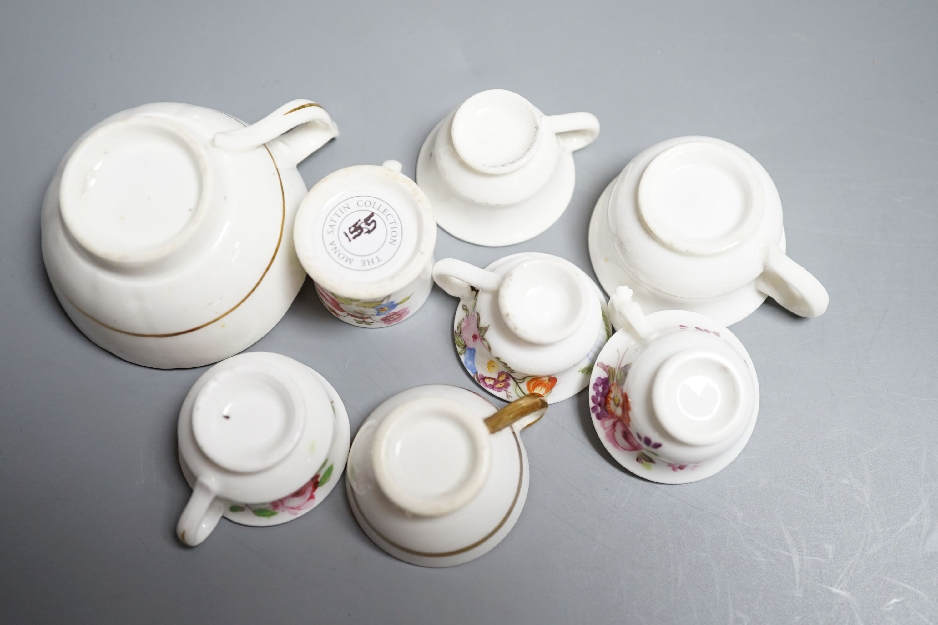 Seven Staffordshire or Alcock miniature teacups and saucers and a similar miniature mug, c.1815- - Image 3 of 5