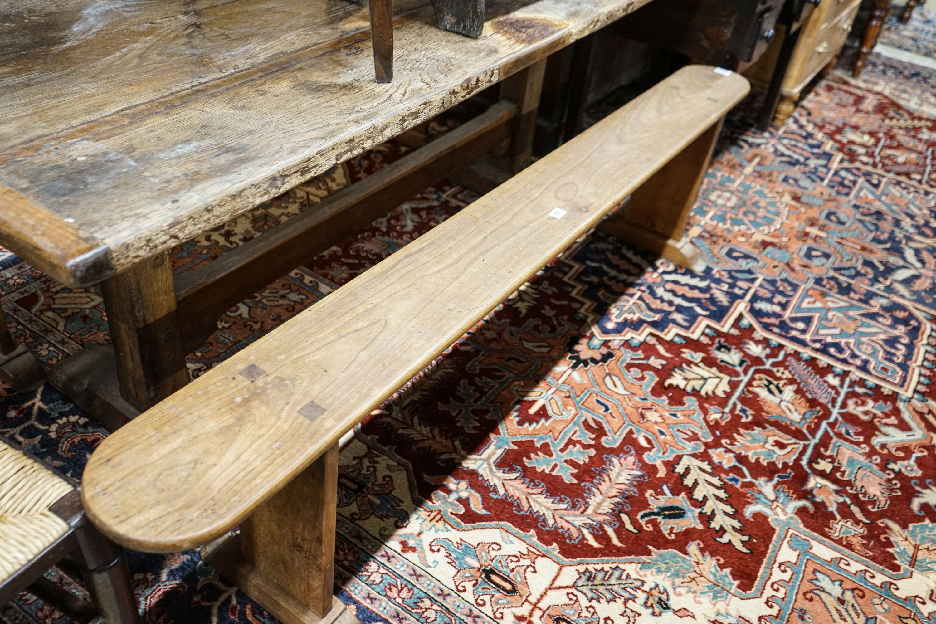 A pair of provincial elm benches, width 199cm, depth 19cm, height 48cm - Image 2 of 2