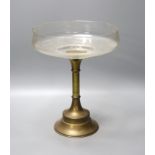 A brass comport with glass bowl, 34. 5 cm high