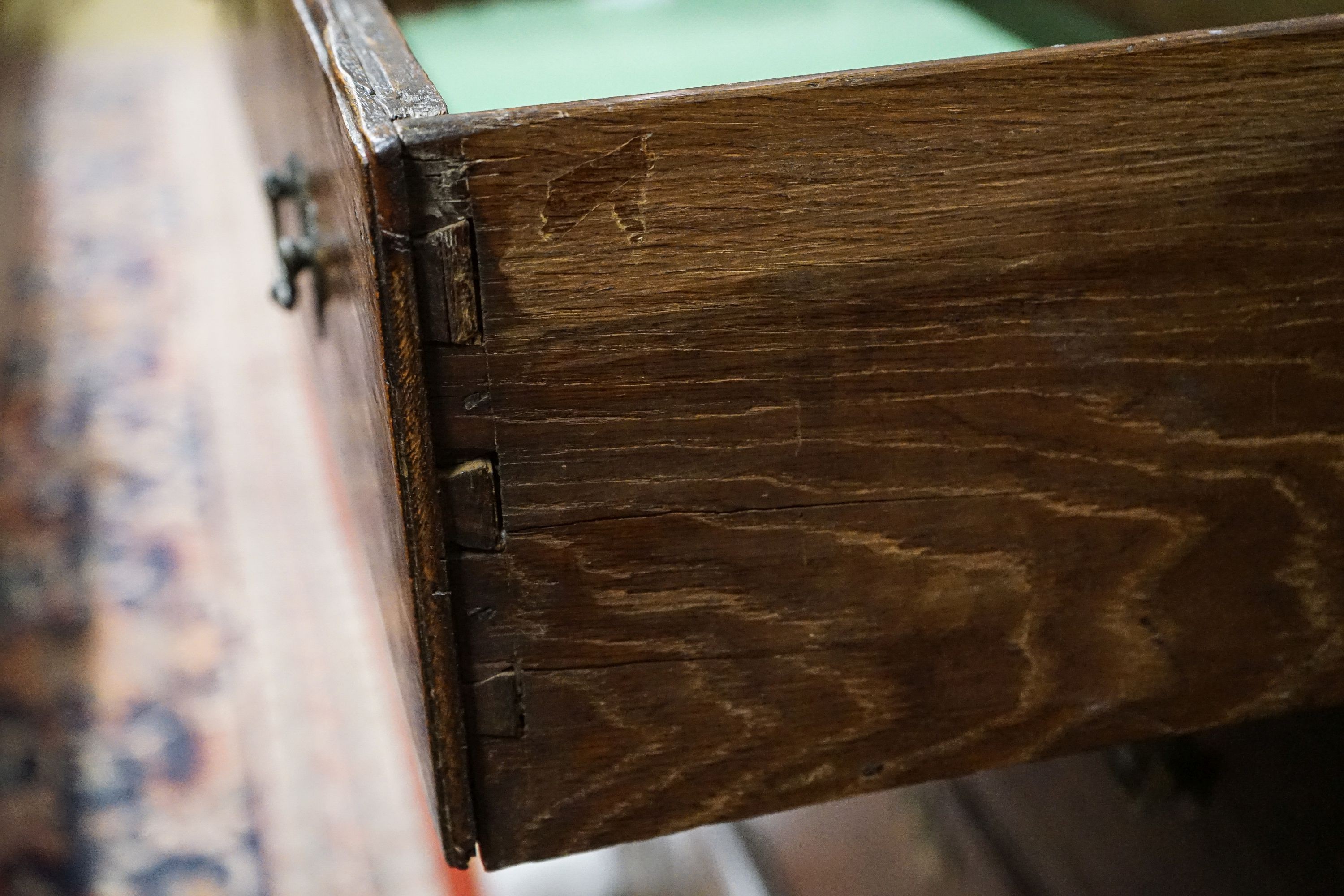 A George III oak chest of two short and four long drawers, on bracket feet, width 102cm, depth 56cm, - Image 4 of 4