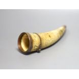 A scrimshaw horn beaker, bearing date 1837, 28cm