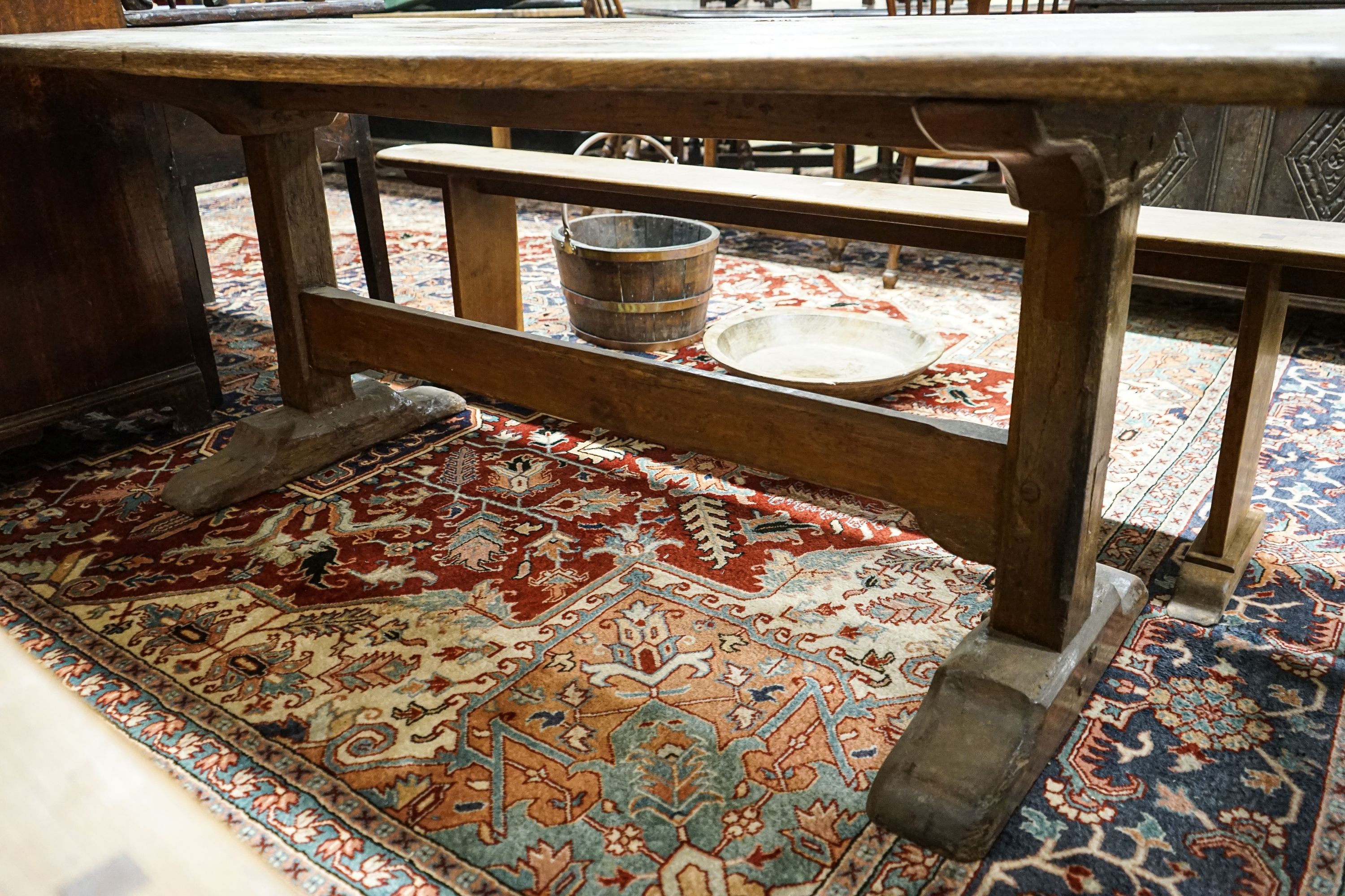 A 17th century style oak refectory table, width 191cm, depth 74cm, height 73cm - Image 3 of 3