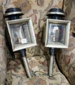 A pair of Victorian painted and polished steel carriage lamps, height 55cm