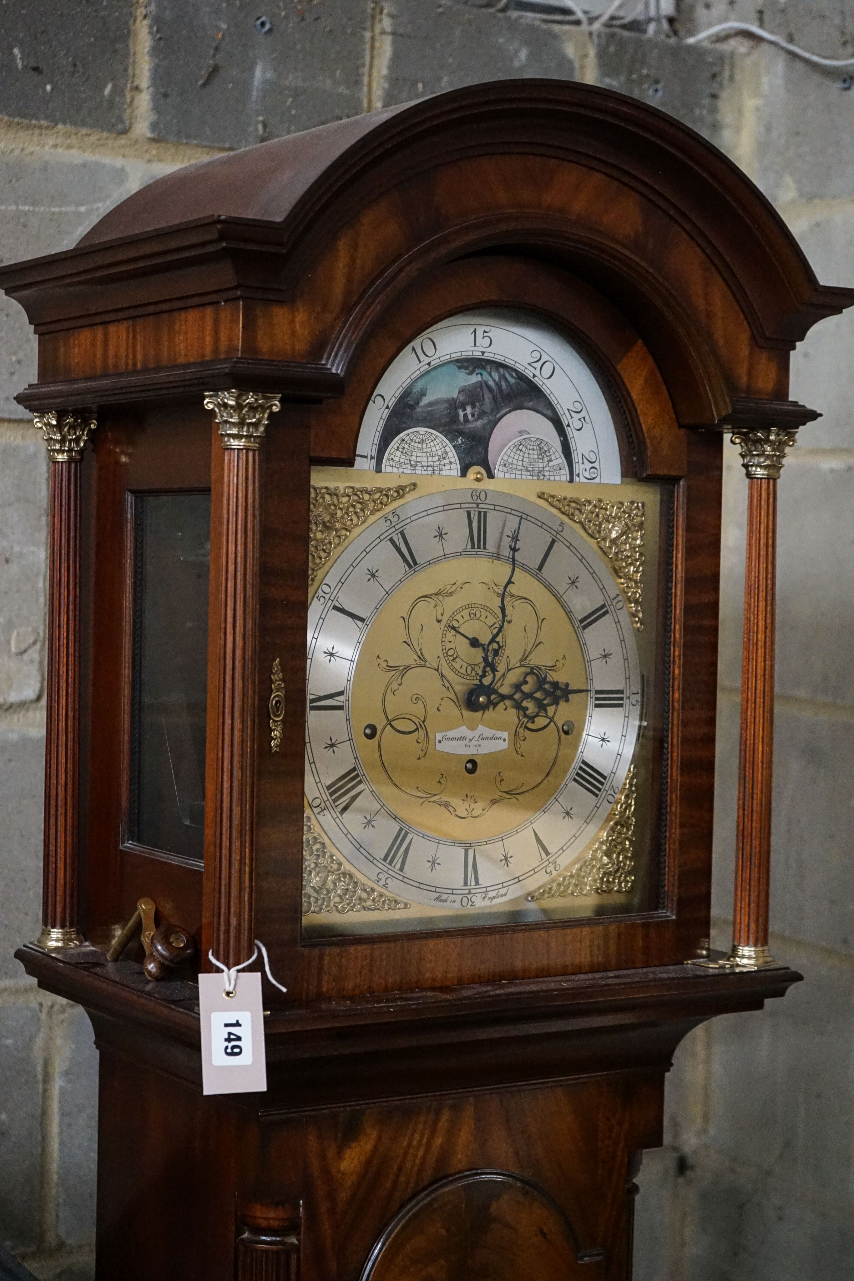 A modern mahogany longcase clock by Comitti London eight day, striking and chiming movement, brass - Image 2 of 8