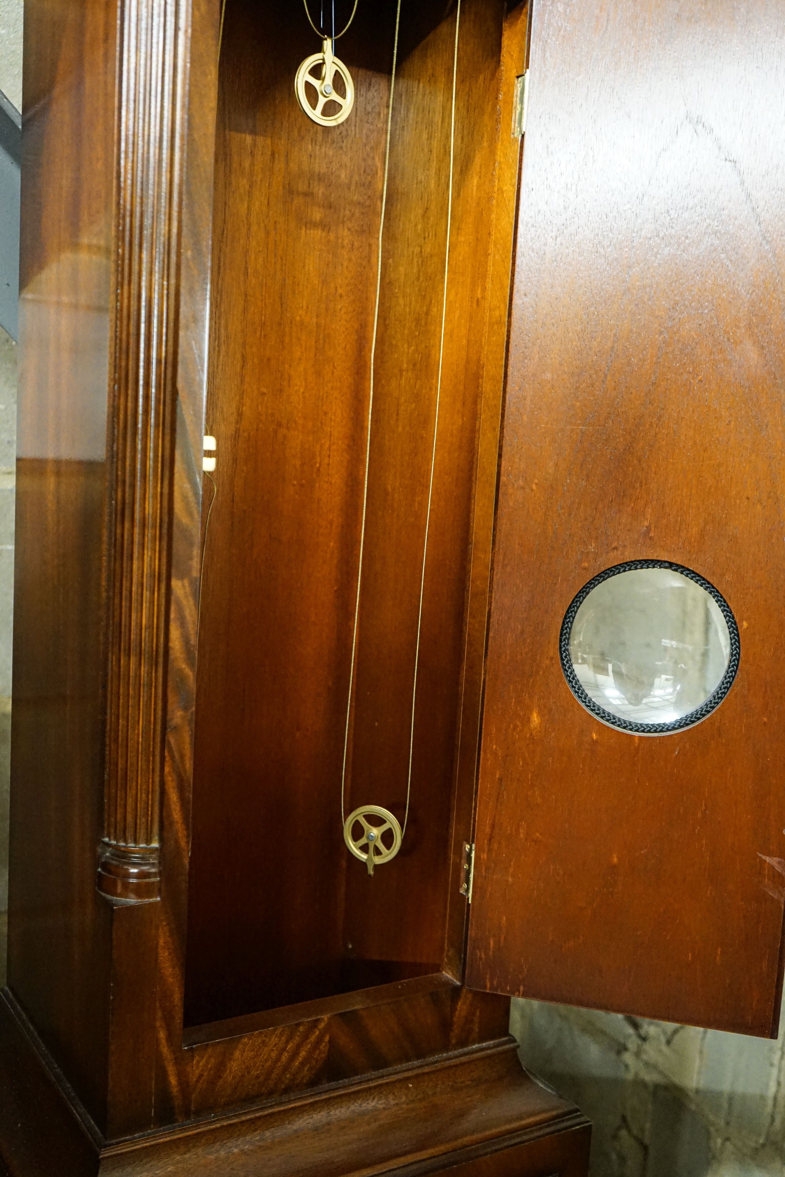 A modern mahogany longcase clock by Comitti London eight day, striking and chiming movement, brass - Image 6 of 8