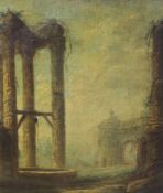 18th century Italian School. Classical ruins, oil on canvas laid down, 10" x 8.75"