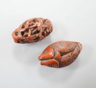 Two Chinese peach stone carvings