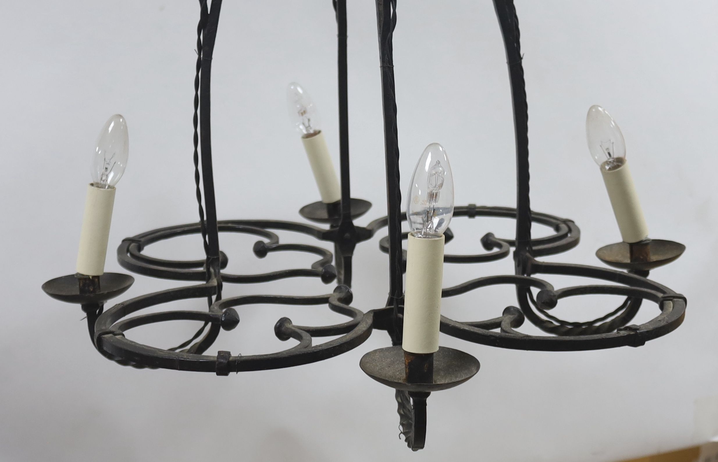 A wrought iron 4 light chandelier 80x63cm - Image 2 of 5