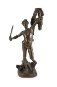 After Alfred Desire Lanson (1851-1898). A bronze figure of Jason with the golden fleece,standing