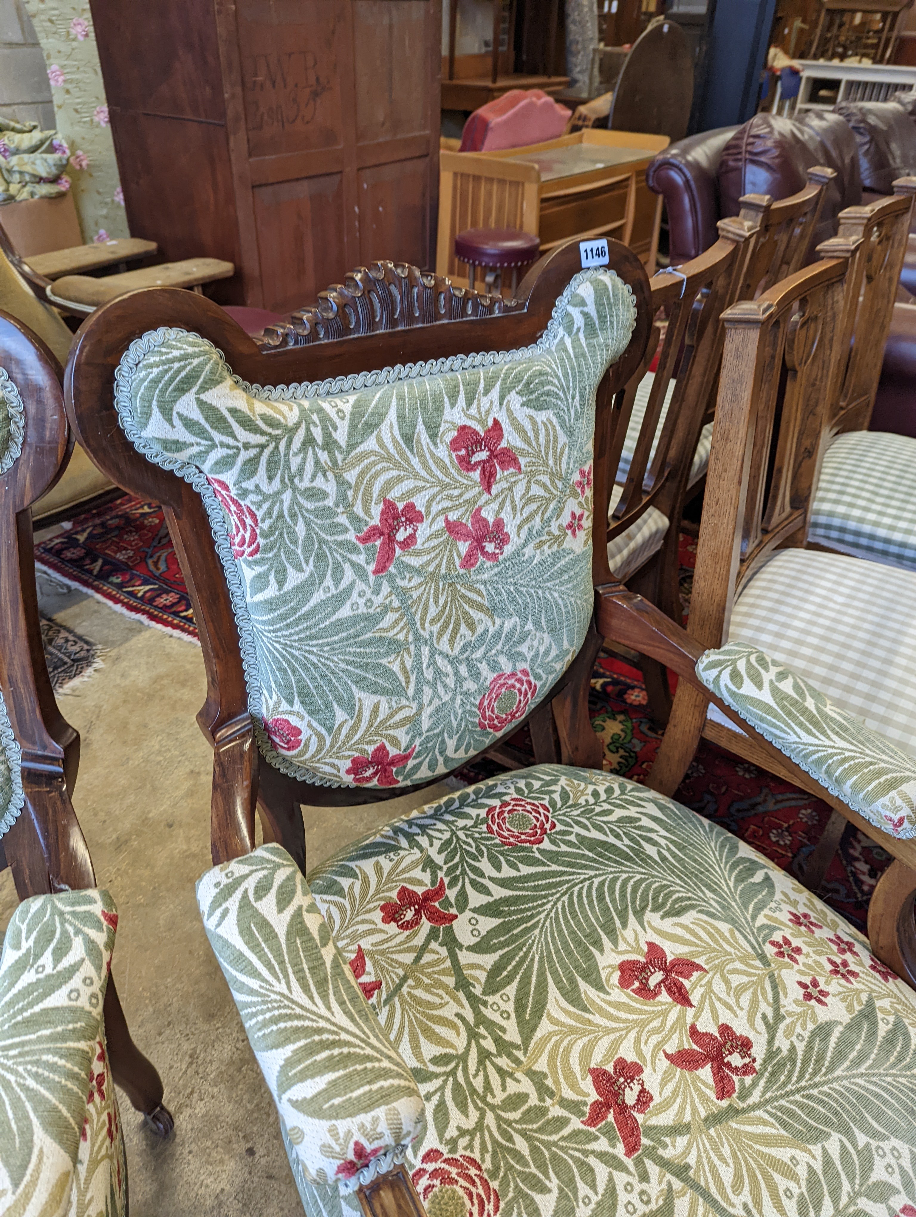 A pair of late Victorian mahogany upholstered drawing room chairs - Image 5 of 5