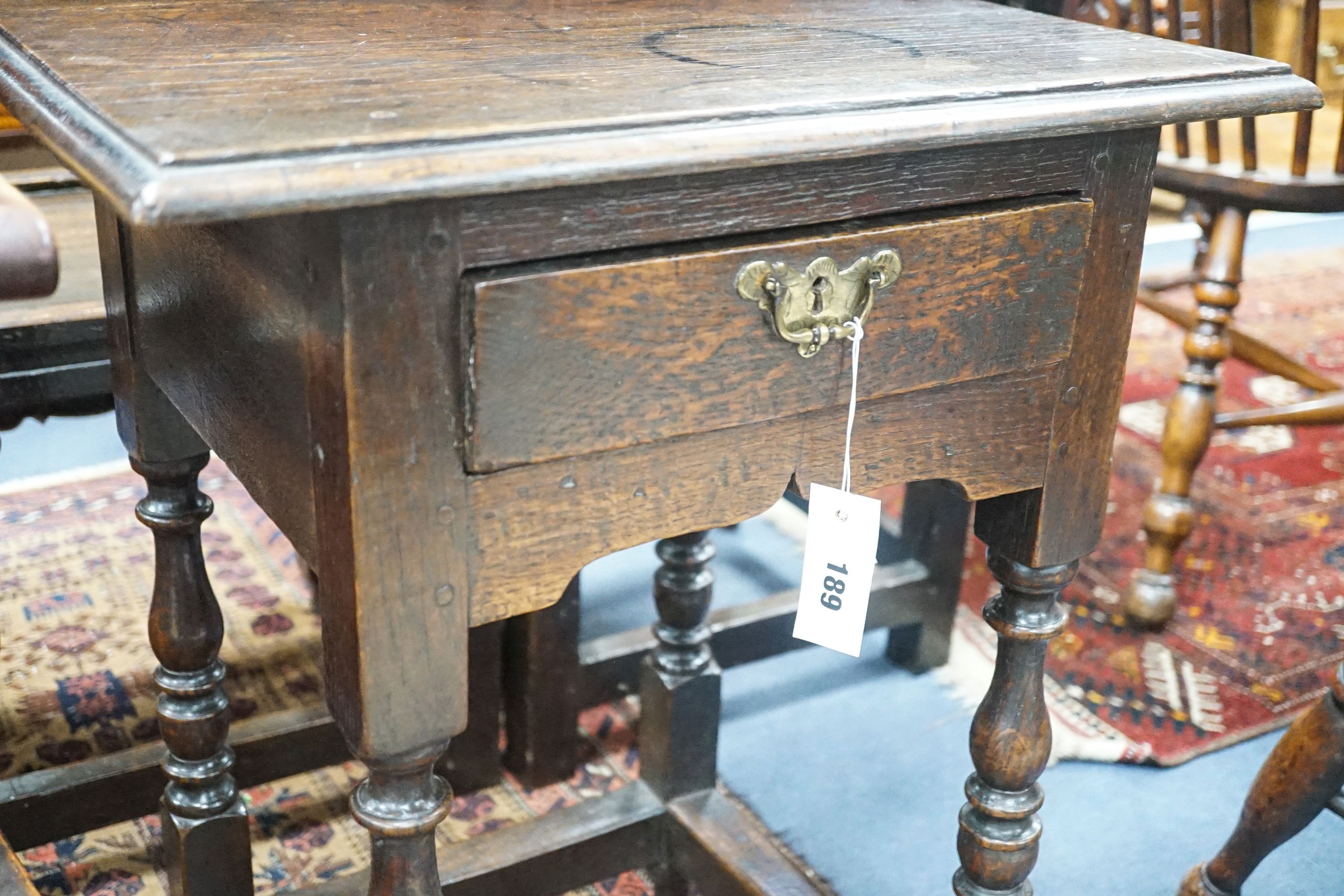 A small William and Mary rectangular oak side table on baluster turned legs, width 51cm, depth 41cm, - Image 3 of 4