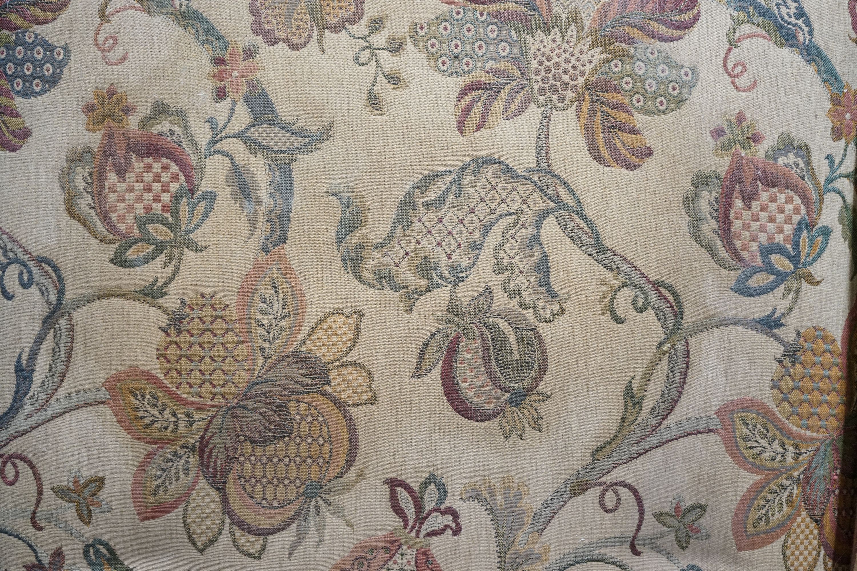 A William & Mary style walnut wing armchair, with flowering scroll upholstery and turned - Image 3 of 4