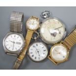 A chrome cased Guinness Time pocket watch, two wrist watches including Favre-Leuba and an 800 fob