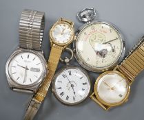 A chrome cased Guinness Time pocket watch, two wrist watches including Favre-Leuba and an 800 fob