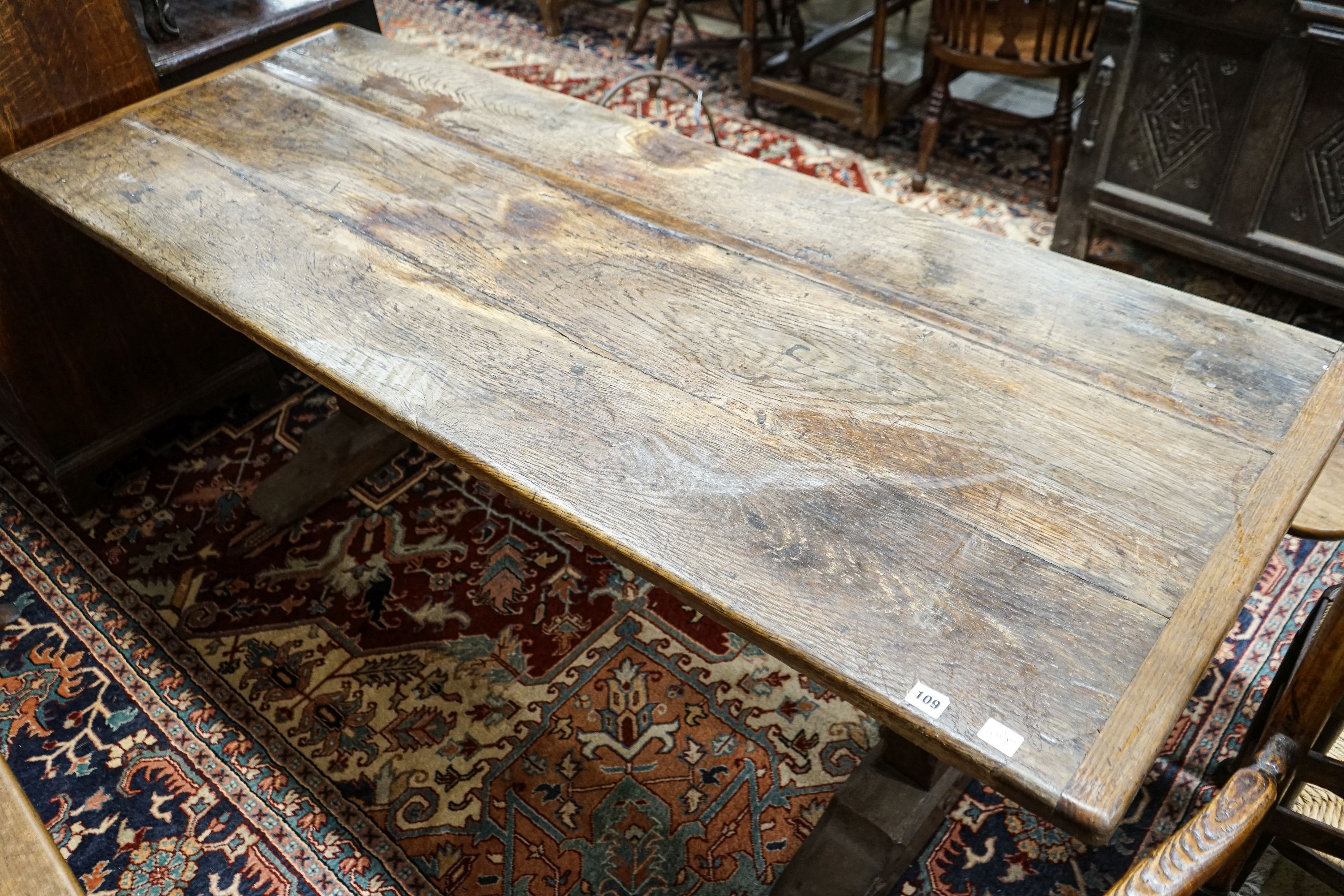 A 17th century style oak refectory table, width 191cm, depth 74cm, height 73cm - Image 2 of 3