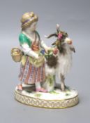 A late 19th/early 20th Meissen girl and goat group, model number H81, 15cm15cm