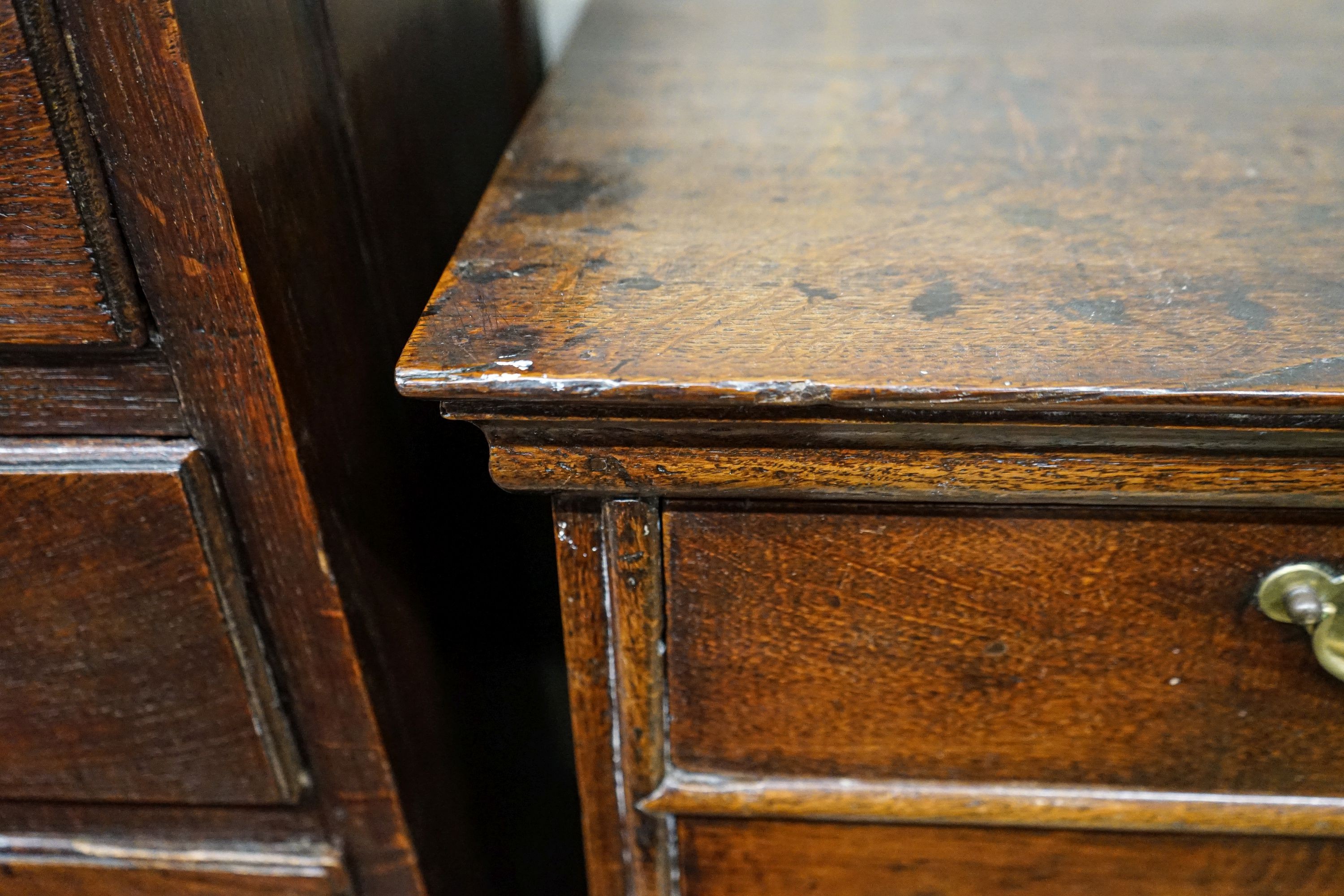An early 18th century oak chest on stand, fitted two short and four long drawers, width 106cm, depth - Image 3 of 4