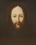 17th century Spanish School. head of Christ, oil on canvas, inscribed, 20" x 16"