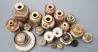 A group of small and miniature Satsuma pottery vases, koros and covers and dishes, late 19th/early