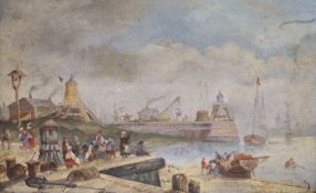 A 19th century Continental School, oil on canvas, Harbour scene, 20 x 31 cm