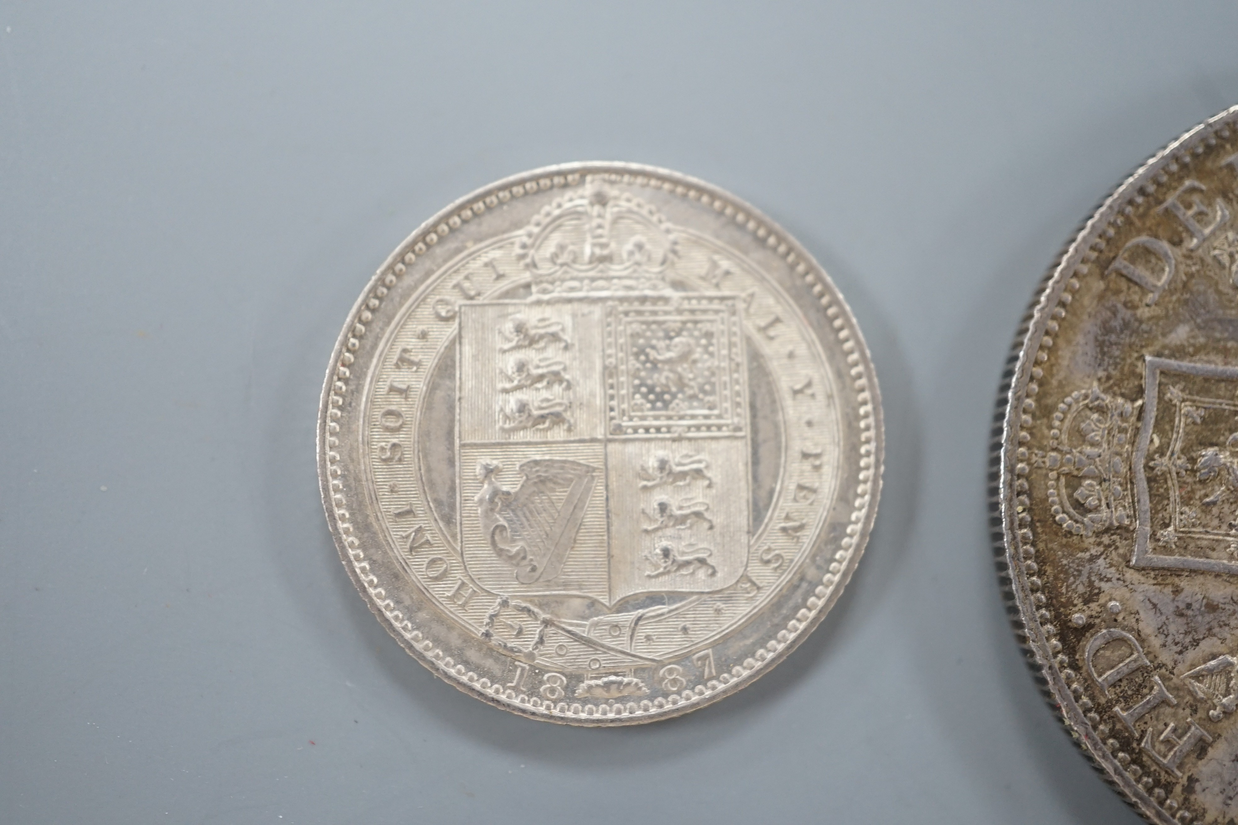 Victoria silver Jubilee head coins, double florin 1887, hairlines otherwise AEF, crown 1887, VF, - Image 3 of 8