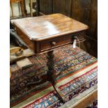 A Victorian square mahogany side table fitted single drawer, turned and carved single column on