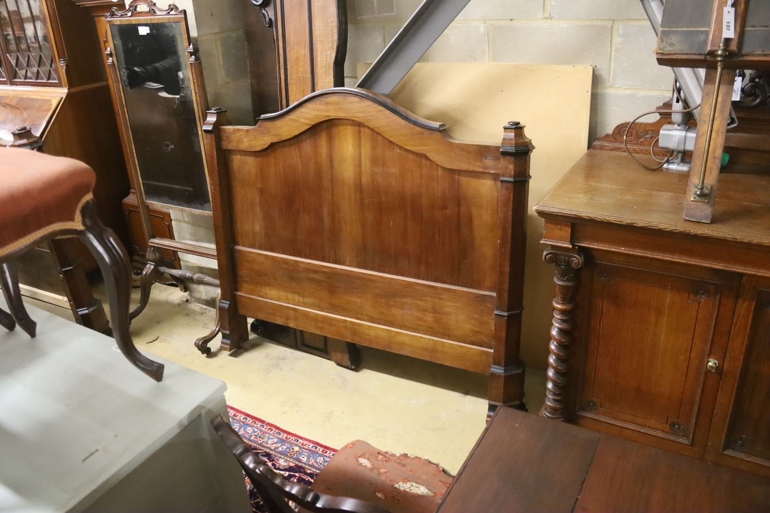 A 19th century French part ebonised walnut double bed frame, width 130cm - Image 2 of 2