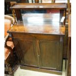 A small Victorian rosewood chiffonier with raised mirror back, 3/4 gallery over a pair of plain