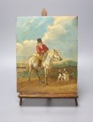 After Edmund Bristow, c.1830, oil on wooden panel, Gentleman on horseback on route to market, 23 x