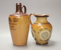 A Doulton Lambeth Angus Mackay's N.Y.O. stoneware flagon, 26cm, and a similar motto jug, 19cm