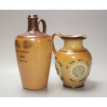 A Doulton Lambeth Angus Mackay's N.Y.O. stoneware flagon, 26cm, and a similar motto jug, 19cm