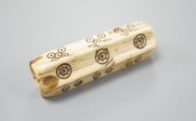 An early European bone six sided long dice, 6.8cmcf. a similar example in the British Museum No.