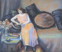 20th century French School. Study of a lady reading a book, pastel, 18.25" x 21.75"