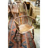 A harlequin set of four Victorian Windsor chairs, comprising near pair of yew, beech and elm, with