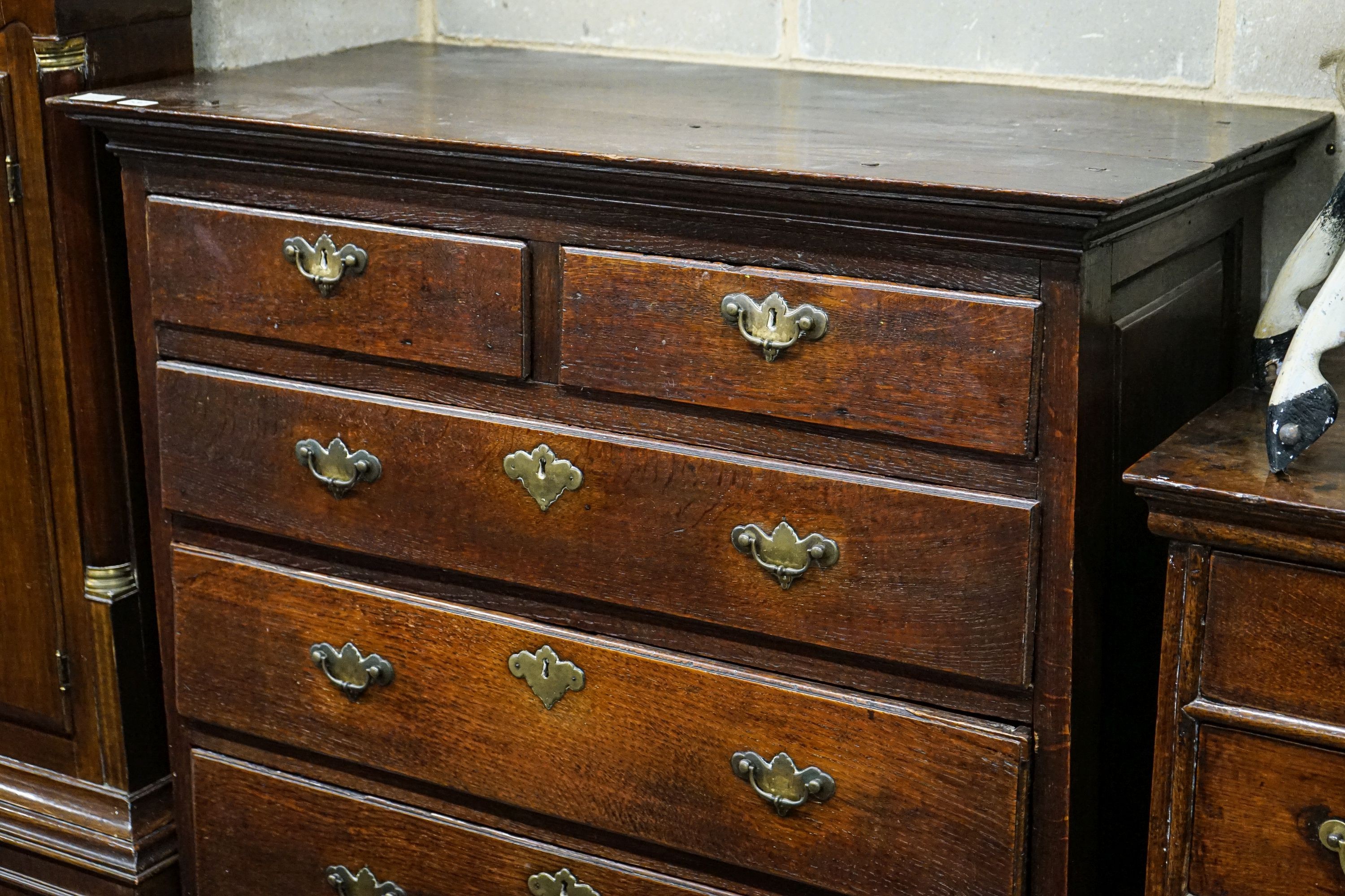 A George III oak chest of two short and four long drawers, on bracket feet, width 102cm, depth 56cm, - Image 2 of 4