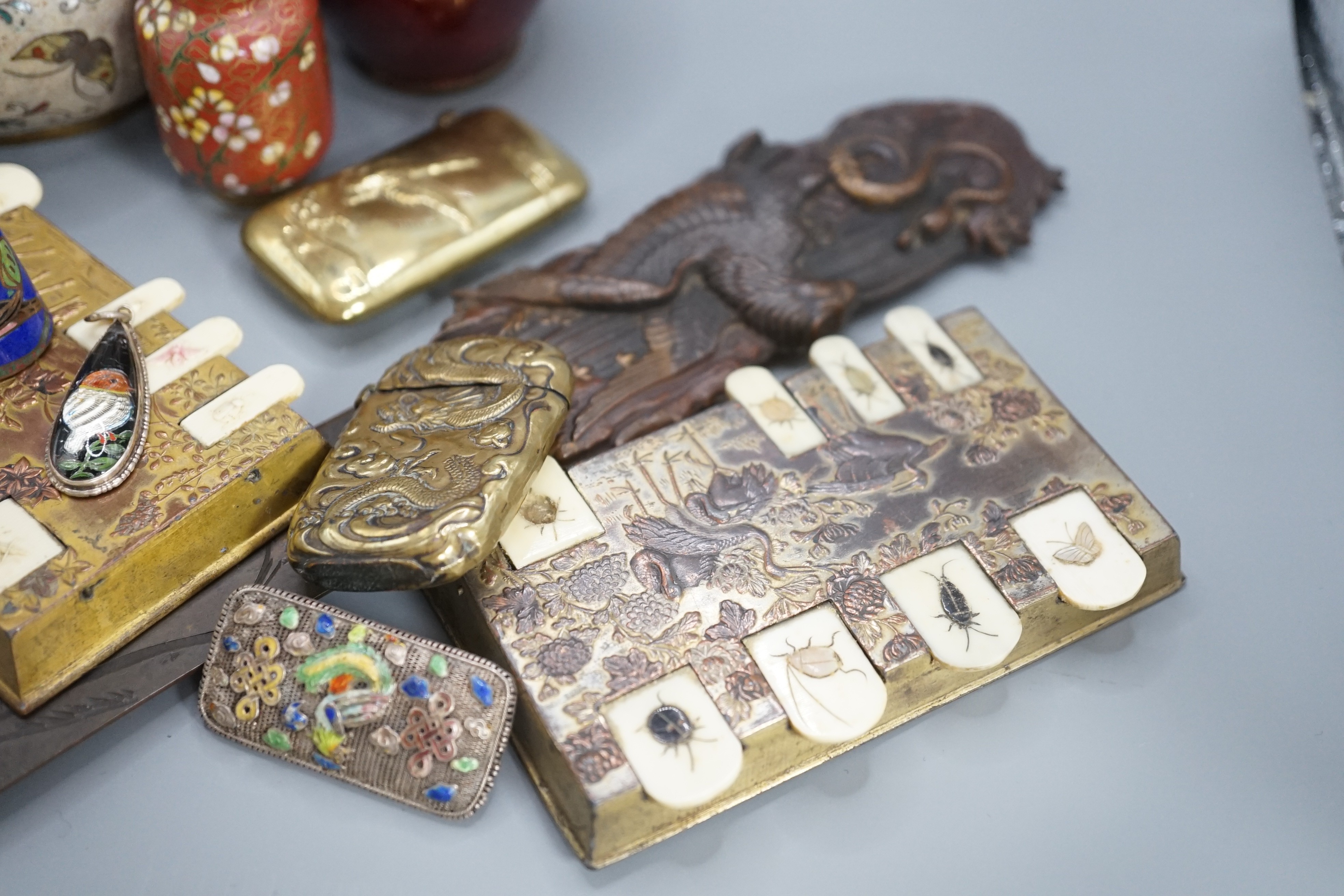 A group of Chinese and Japanese miniature cloisonne enamel vases, 6cm - 12.5cm, a Japanese mixed - Image 2 of 9