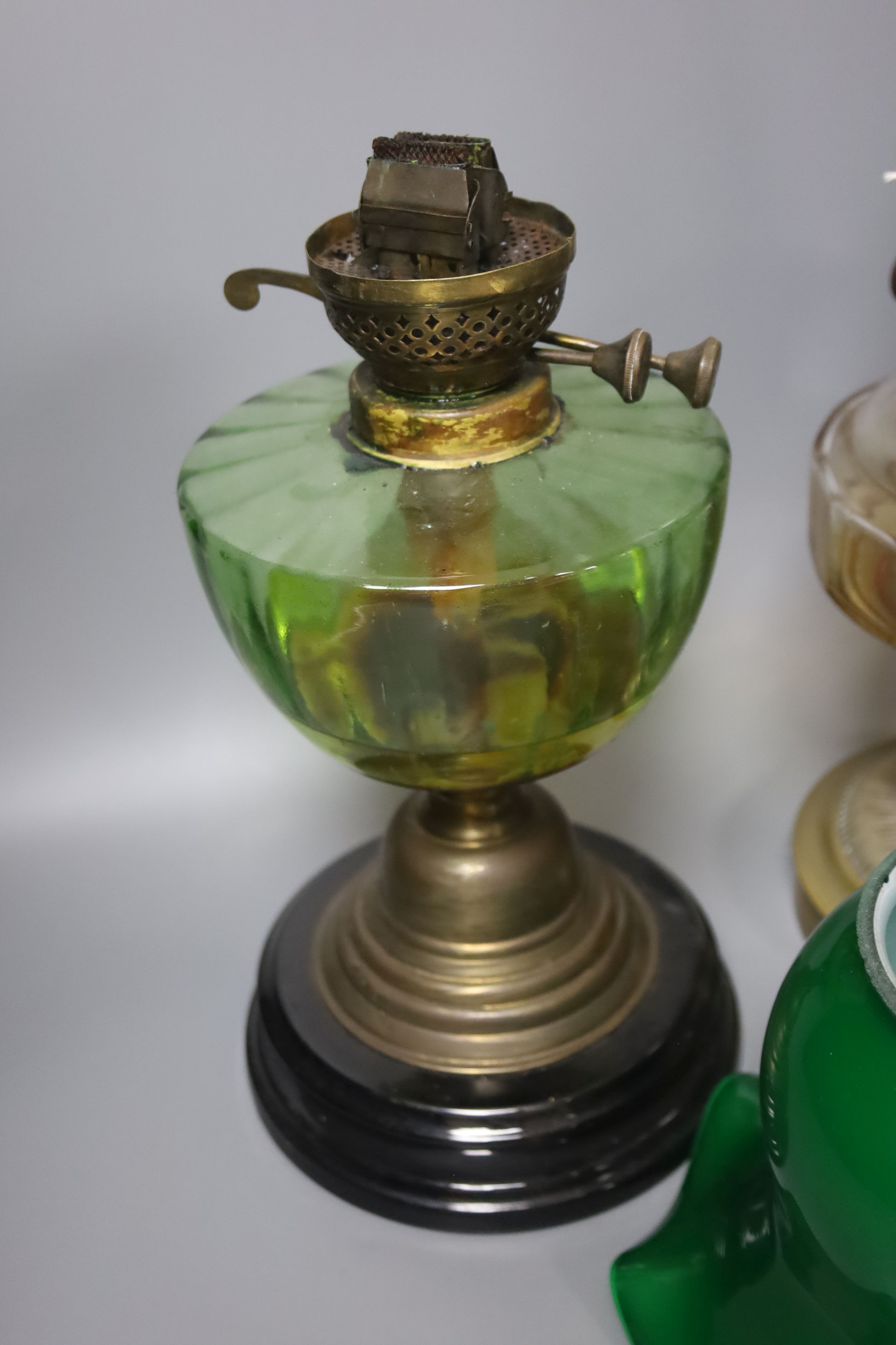 A brass green shade oil lamp and another oil lamp, 53cm - Image 3 of 4