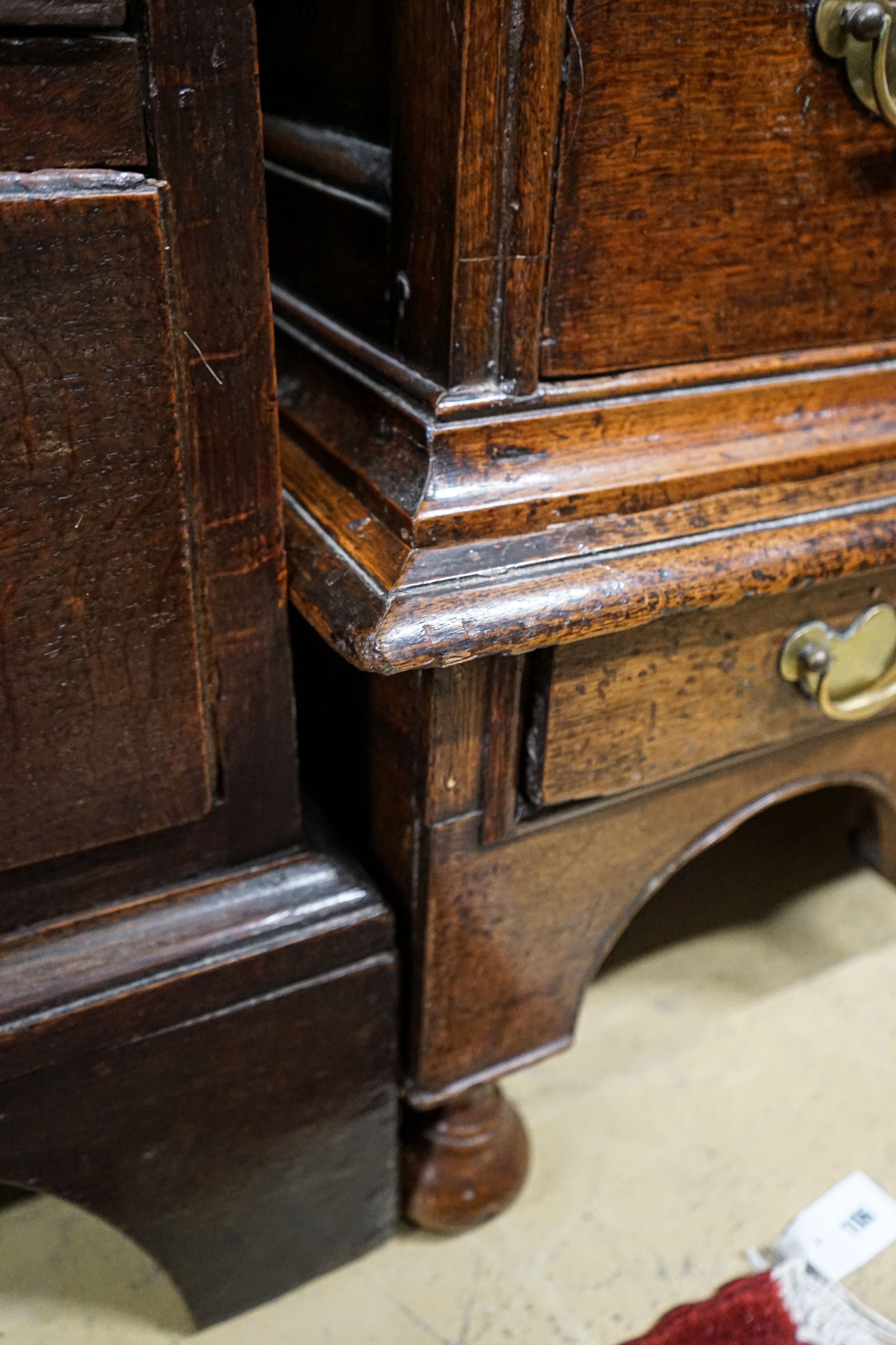 An early 18th century oak chest on stand, fitted two short and four long drawers, width 106cm, depth - Image 4 of 4