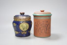 A Doulton Lambeth Nelson commemorative tobacco jar and cover 13.5 cm high, with silver mount (