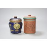 A Doulton Lambeth Nelson commemorative tobacco jar and cover 13.5 cm high, with silver mount (