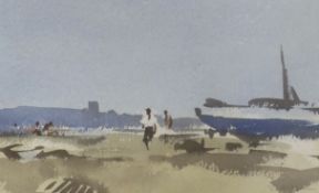 Peter Burman, watercolour, Beach scene, signed, 16 x 27cm