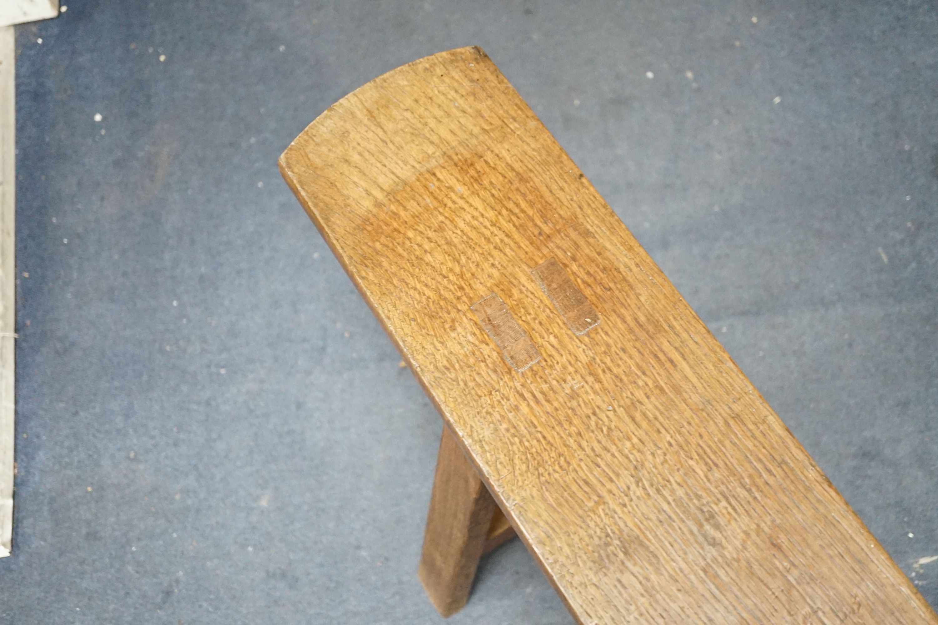 A 19th century French oak bench seat, length 203cm, depth 28cm, height 46cm - Image 4 of 4