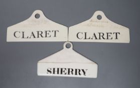 Two early 19th century Wedgewood creamware bin labels ‘claret’, 14.5cm and another creamware ‘